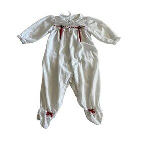 Vintage Baby Girls White Lacey One Piece Outfit 18 Months